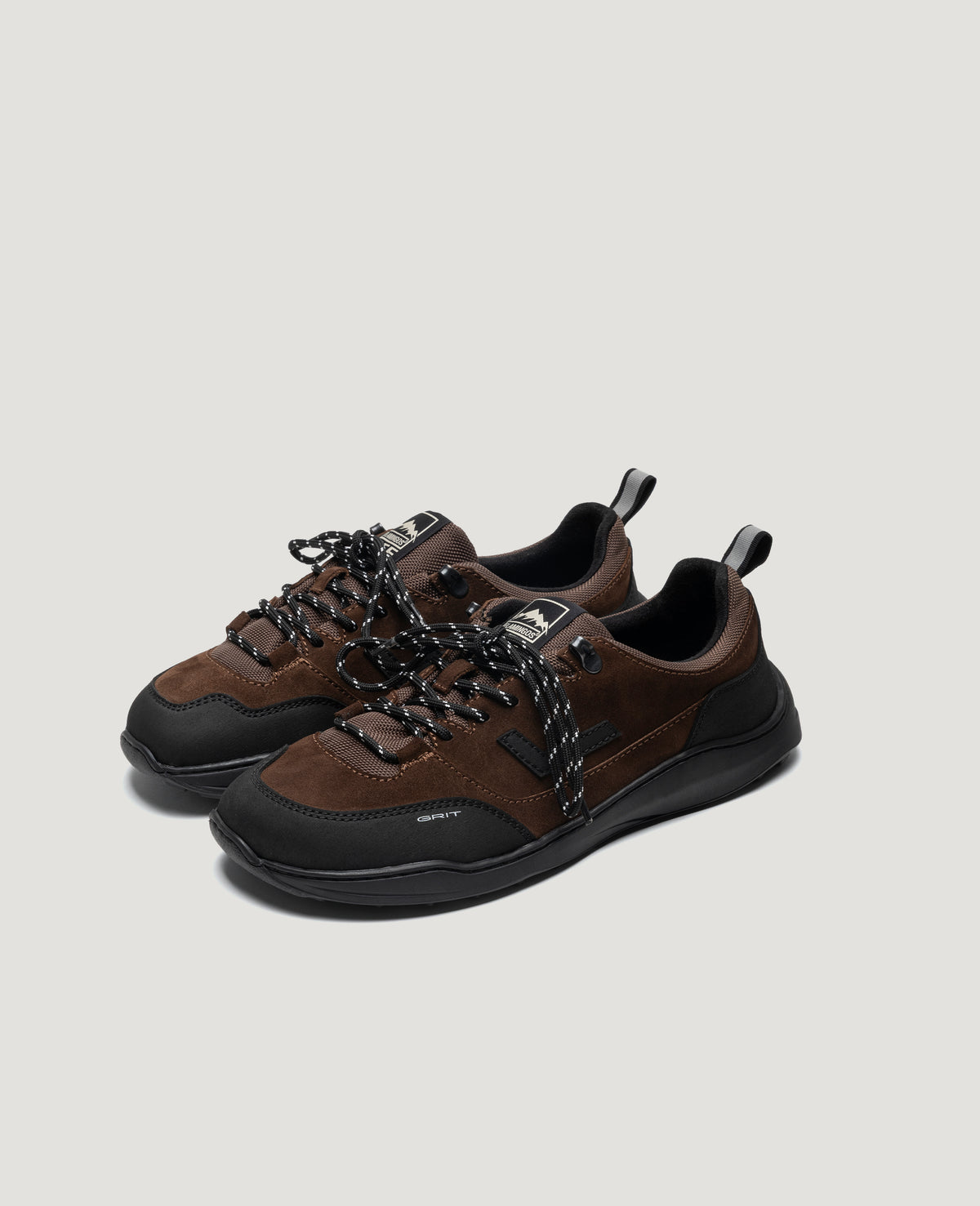 ZERO GRIT Rich Brown barefoot sneakers – pair, front three-quarter view